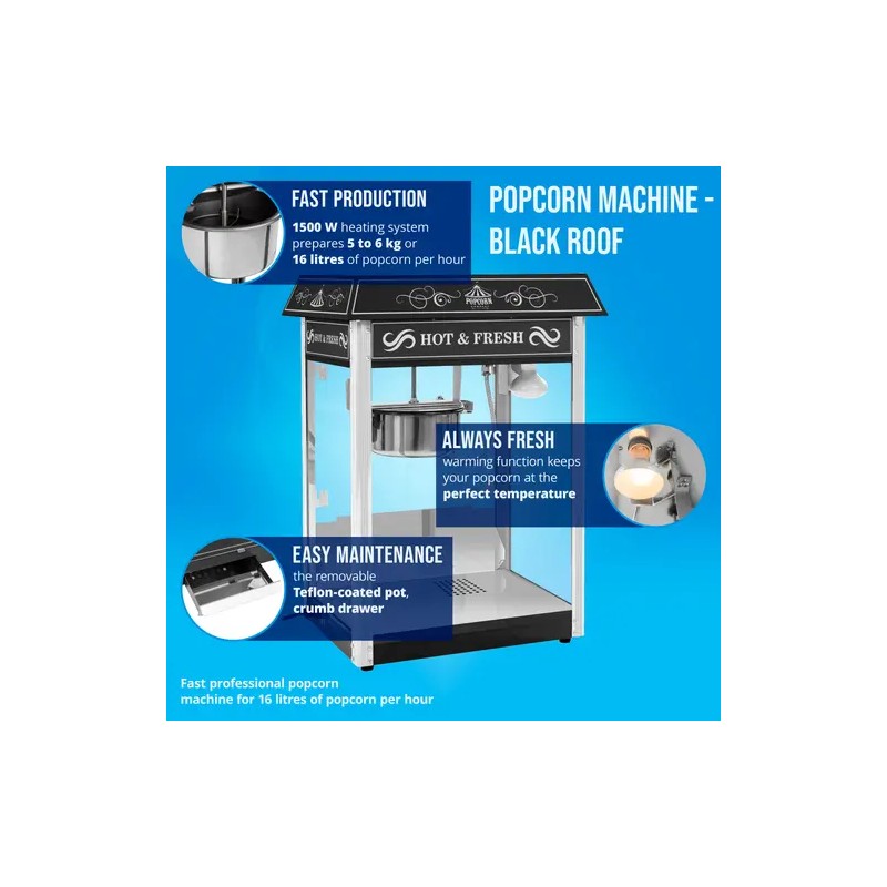 Royal Catering Popcorn-kone 1500 W 5 kg/h musta