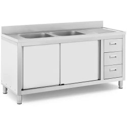 Royal Catering RC IKS04 tiskiallaskaappi ruostumattomasta teräksestä 160 x 60 cm 2 allasta