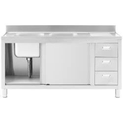 Royal Catering RC-IKS04 tiskiallaskaappi ruostumattomasta teräksestä 160 x 60 cm, 2 allasta