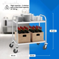 Royal Catering tarjoiluvaunu ruostumaton teräs 2 hyllyä 68 x 38 cm