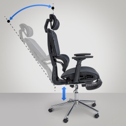 Ergonominen toimistotuoli säädettävällä niskatuella ja jalkatuella