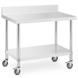 Royal Catering ruostumattomasta teräksestä valmistettu työpöytä pyörillä 60 x 100 cm