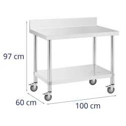 Royal Catering ruostumattomasta teräksestä valmistettu työpöytä pyörillä 60 x 100 cm