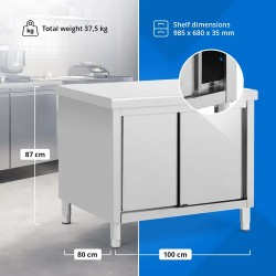 Royal Catering ruostumattomasta teräksestä valmistettu työpöytäkaappi 100 x 80 cm, 500 kg