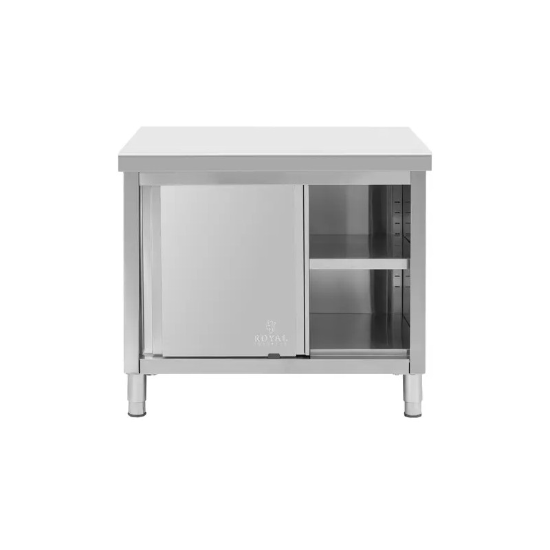 Royal Catering ruostumattomasta teräksestä valmistettu työpöytäkaappi 100 x 80 cm, 500 kg
