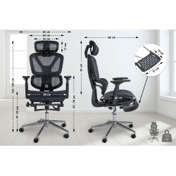 Ergonominen toimistotuoli säädettävällä niskatuella ja jalkatuella