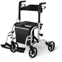 2 in 1 Rollaattori ja kuljetustuoli hopea max 120 kg