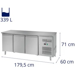 Royal Catering RCLK-S339 jäähdytyspöytä 339 l, 3 ovea, 179,5 x 60 cm, ruostumaton teräs