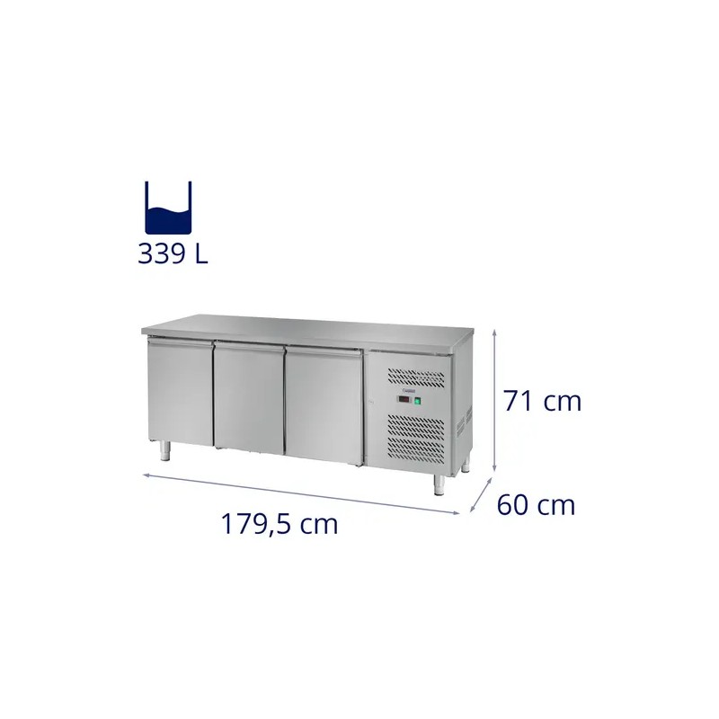 Royal Catering RCLK-S339 jäähdytyspöytä 339 l, 3 ovea, 179,5 x 60 cm, ruostumaton teräs