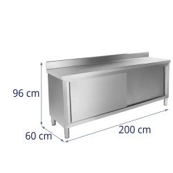 Royal Catering ruostumattomasta teräksestä valmistettu työpöytäkaappi 200 x 60 cm, 160 kg