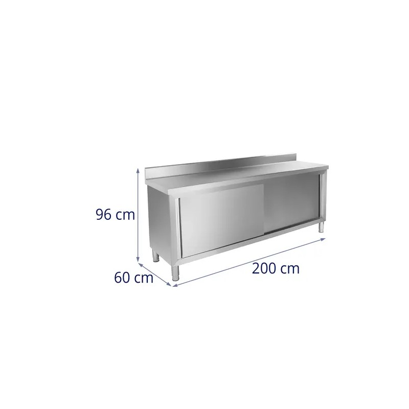 Royal Catering ruostumattomasta teräksestä valmistettu työpöytäkaappi 200 x 60 cm, 160 kg