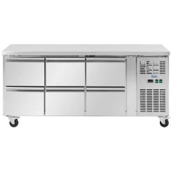 Royal Catering kylmäpöytä 410 l, 6 vetolaatikkoa, 179,5 x 70 cm, ruostumaton teräs