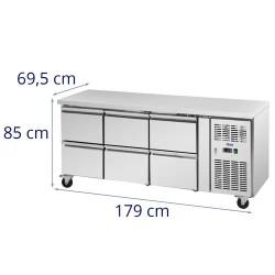 Royal Catering kylmäpöytä 410 l, 6 vetolaatikkoa, 179,5 x 70 cm, ruostumaton teräs