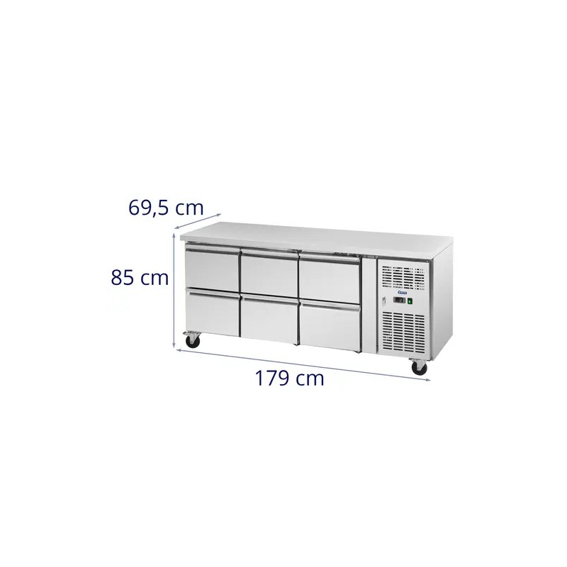 Royal Catering kylmäpöytä 410 l, 6 vetolaatikkoa, 179,5 x 70 cm, ruostumaton teräs