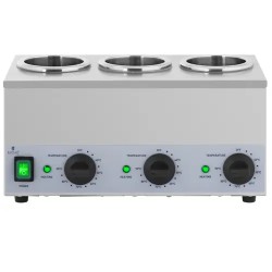 Royal Catering kastikkeenlämmitin 3 x 1 l, 40-90 °C, ruostumaton teräs
