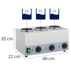 Royal Catering kastikkeenlämmitin 3 x 1 l, 40-90 °C, ruostumaton teräs