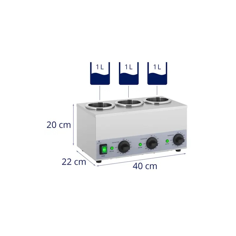 Royal Catering kastikkeenlämmitin 3 x 1 l, 40-90 °C, ruostumaton teräs
