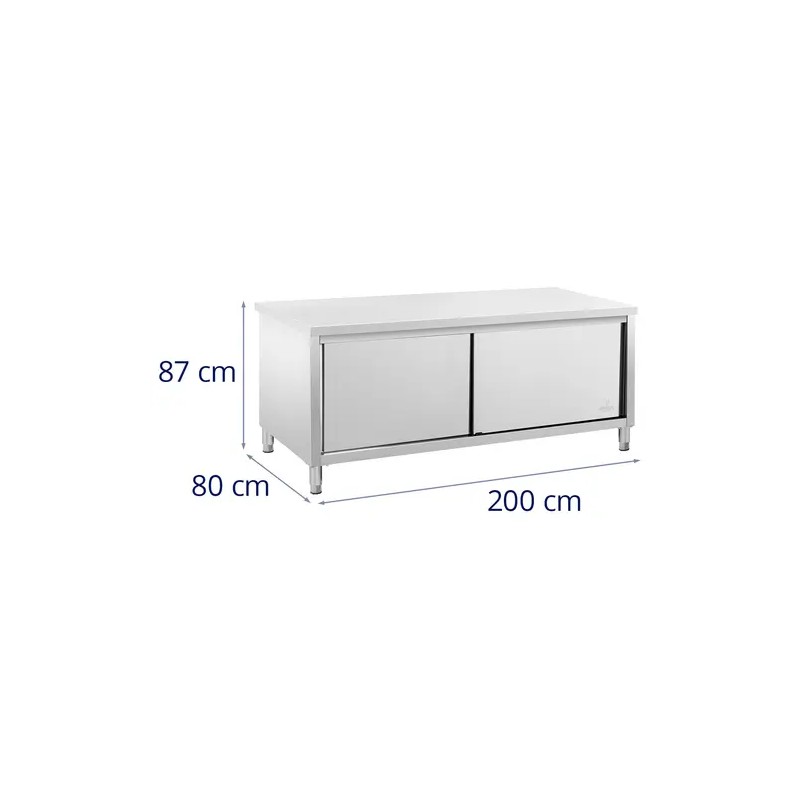 Royal Catering ECO ruostumattomasta teräksestä valmistettu työpöytäkaappi 200 x 80 cm 500 kg