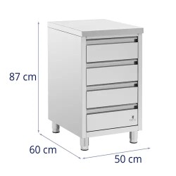 Royal Catering ruostumaton teräskaappi 4 vetolaatikkoa 50 x 60 cm