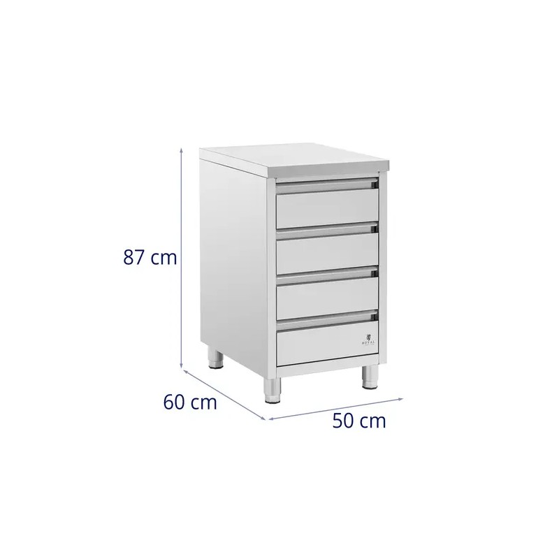Royal Catering ruostumaton teräskaappi 4 vetolaatikkoa 50 x 60 cm