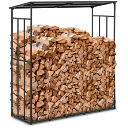 hillvert Polttopuuhylly katoksella 161 x 65 x 177 cm teräs musta 300 kg