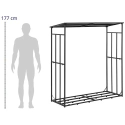 hillvert Polttopuuhylly katoksella 161 x 65 x 177 cm, teräs, musta, 300 kg