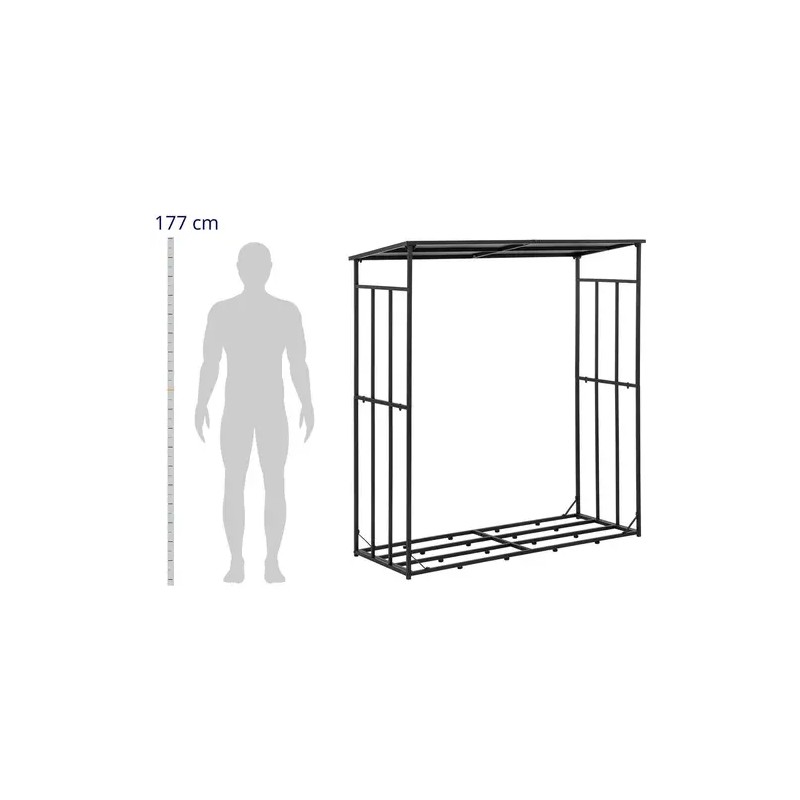 hillvert Polttopuuhylly katoksella 161 x 65 x 177 cm, teräs, musta, 300 kg