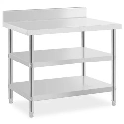 Royal Catering ECO ruostumaton työpöytä 100 x 70 cm 500 kg kantavuus hyllyillä