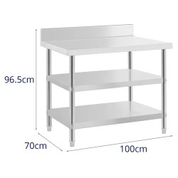 Royal Catering ECO ruostumaton työpöytä 100 x 70 cm, 500 kg kantavuus, hyllyillä