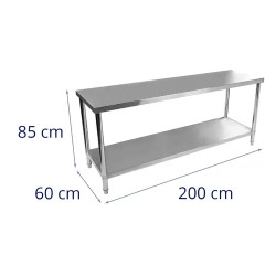 Royal Catering ruostumattomasta teräksestä valmistettu työpöytä 200 x 60 cm, 250 kg kantavuus