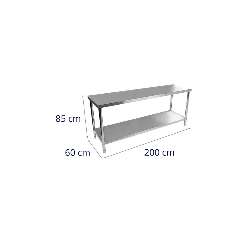 Royal Catering ruostumattomasta teräksestä valmistettu työpöytä 200 x 60 cm, 250 kg kantavuus