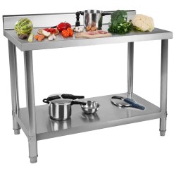 Royal Catering ruostumattomasta teräksestä valmistettu työpöytä 120 x 60 cm 400 kg kantavuus reunuksella