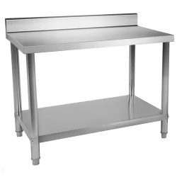 Royal Catering ruostumattomasta teräksestä valmistettu työpöytä 120 x 60 cm, 400 kg kantavuus, reunuksella