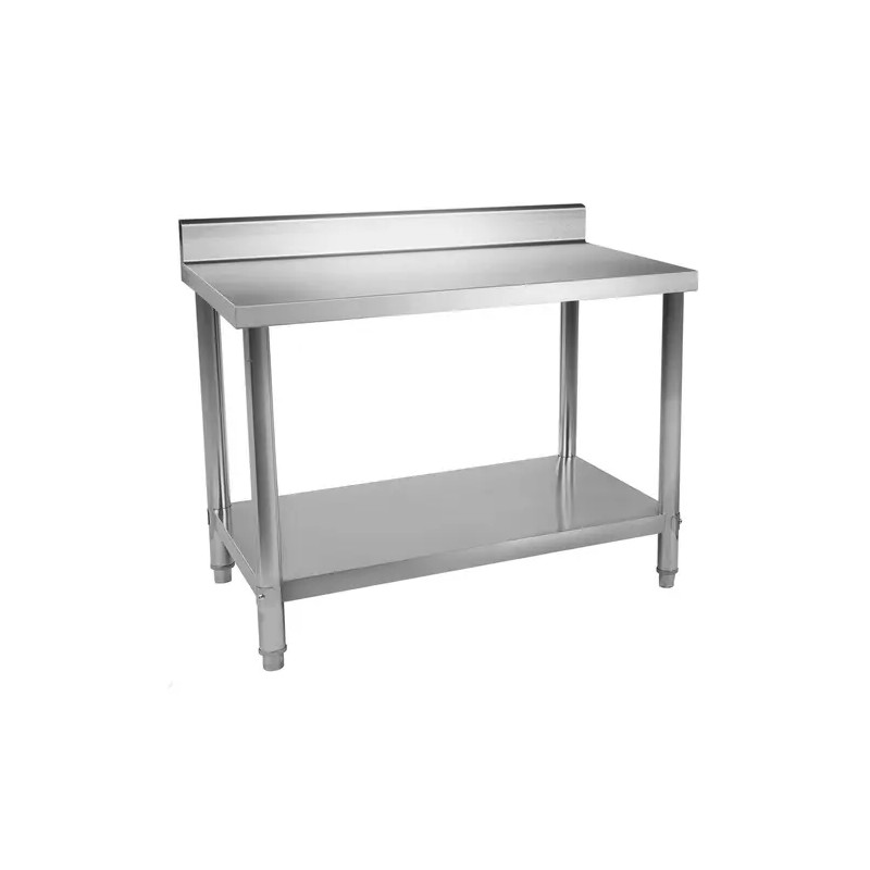Royal Catering ruostumattomasta teräksestä valmistettu työpöytä 120 x 60 cm, 400 kg kantavuus, reunuksella