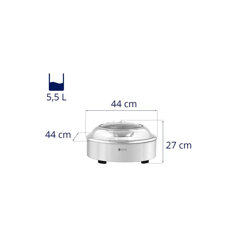 Royal Catering Chafing Dish 5,5 l pyöreä ruokalämmitin näkymällä