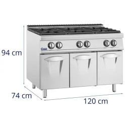 Royal Catering kaasuliesi 21,6 kW 6 poltintta ja alakaappi
