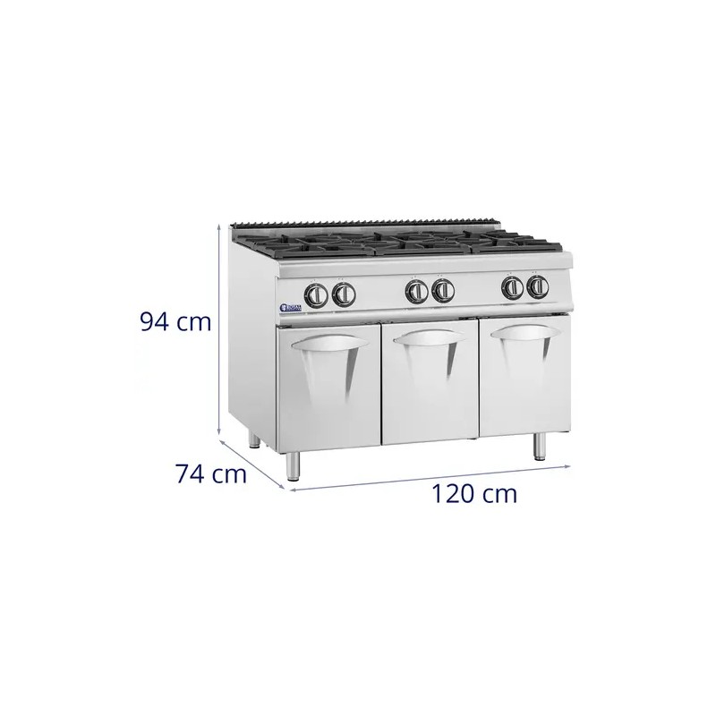Royal Catering kaasuliesi 21,6 kW 6 poltintta ja alakaappi