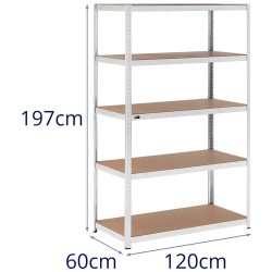 MSW Schwerlastregal teräshylly 120 x 60 x 200 cm, 5 hyllyä, harmaa 19.45 kg