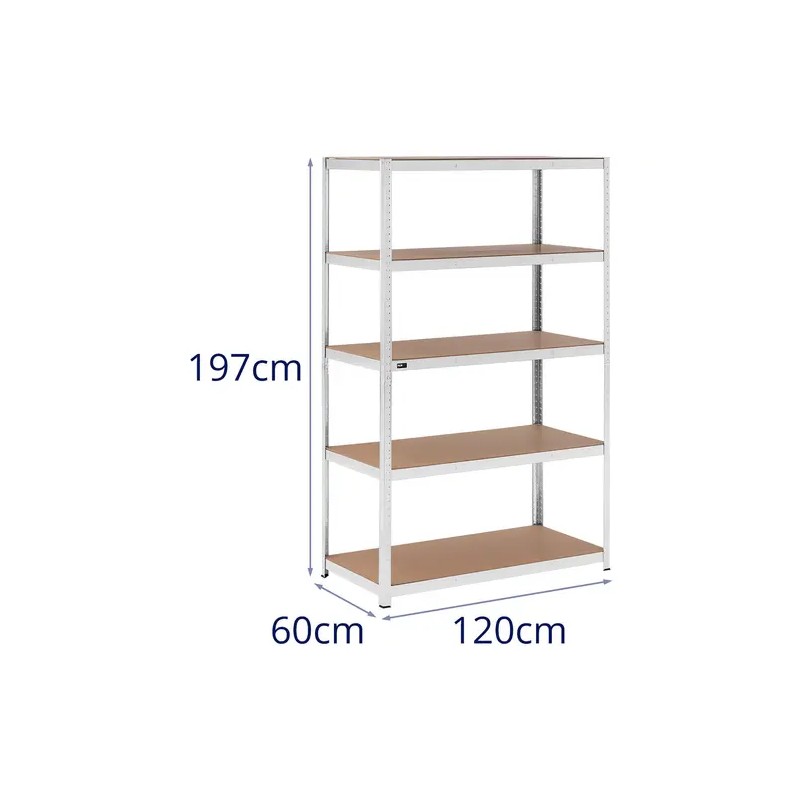 MSW Schwerlastregal teräshylly 120 x 60 x 200 cm, 5 hyllyä, harmaa 19.45 kg