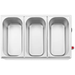 Royal Catering Bain Marie -lämpöhaude 600 W, 3 kpl GN 1/3 -astiaa, poistoventtiili