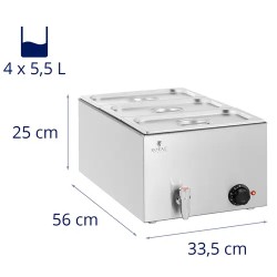Royal Catering Bain Marie -lämpöhaude 600 W, 3 kpl GN 1/3 -astiaa, poistoventtiili
