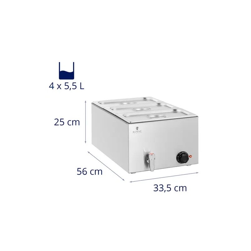 Royal Catering Bain Marie -lämpöhaude 600 W, 3 kpl GN 1/3 -astiaa, poistoventtiili