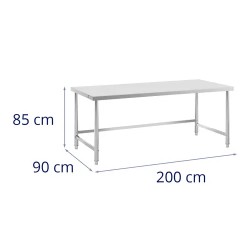 Royal Catering ECO ruostumaton työpöytä 200 x 90 cm, 300 kg