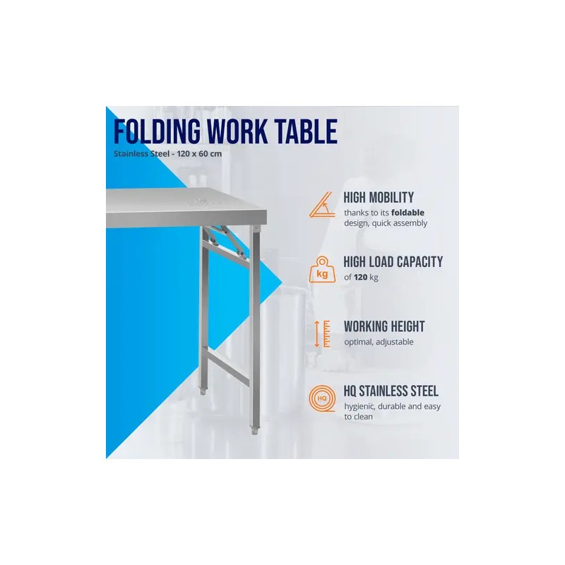 Royal Catering RCAT-120K taittuva työpöytä ruostumaton teräs 120 x 60 cm