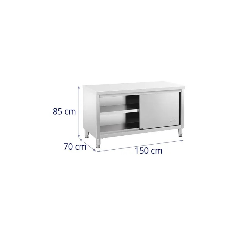 Royal Catering ECO ruostumattomasta teräksestä valmistettu työpöytäkaappi 150 x 70 cm 500 kg