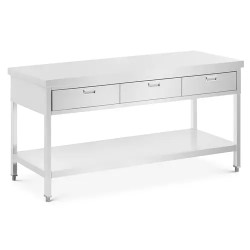 Royal Catering ruostumattomasta teräksestä valmistettu työpöytä 180 x 60 cm 3 vetolaatikolla