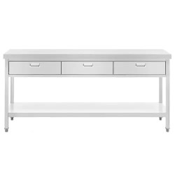 Royal Catering ruostumattomasta teräksestä valmistettu työpöytä 180 x 60 cm 3 vetolaatikolla