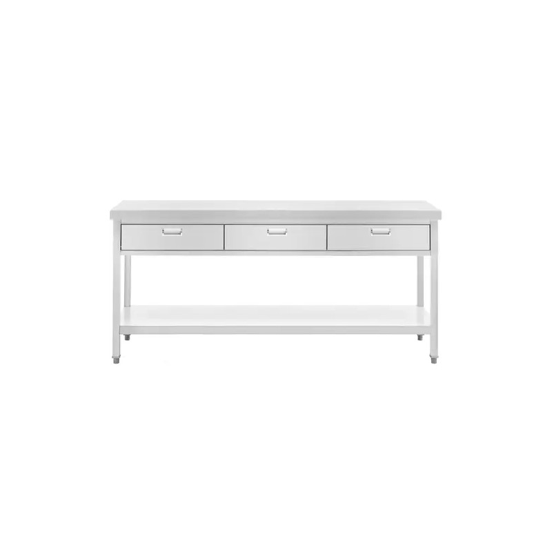 Royal Catering ruostumattomasta teräksestä valmistettu työpöytä 180 x 60 cm 3 vetolaatikolla