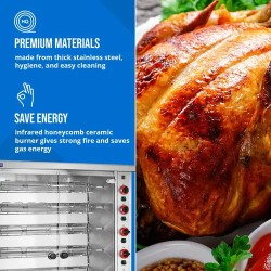 Royal Catering kaasugrilli 8 vartaalla, infrapunapolttimet, valaistus ja pyörät