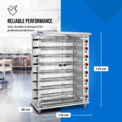Royal Catering kaasugrilli 8 vartaalla, infrapunapolttimet, valaistus ja pyörät